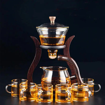 BORREY HeatResistant Glass Tea Set Magnetic Water Diversion Rotating Cover Bowl Semi-Automatic Tea Maker Lazy Kungfu Drip TeaPot