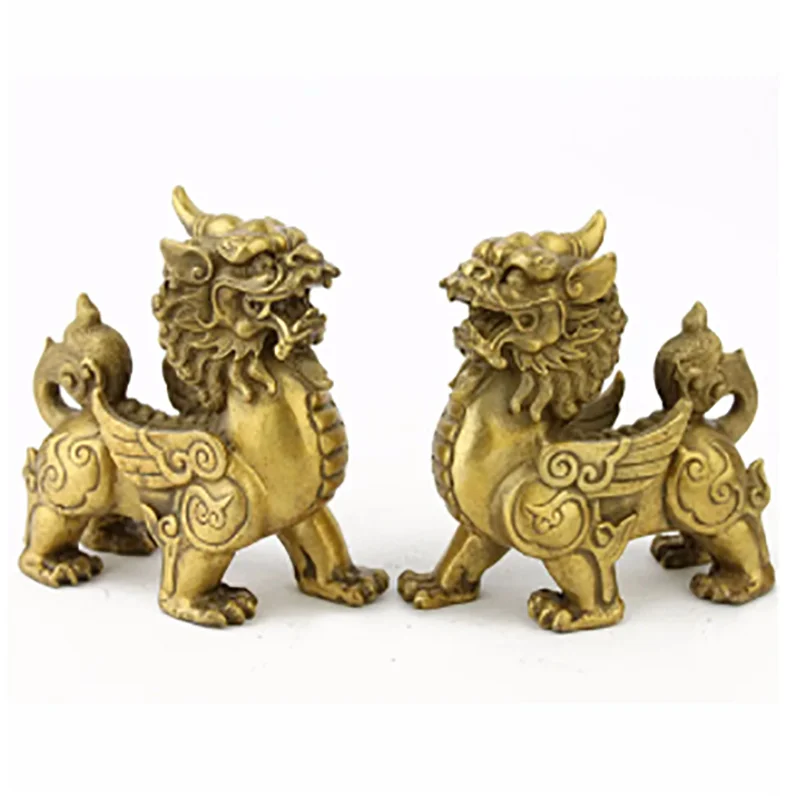 BRASS FENGSHUI PAIR PI YAO STATUES / FENGSHUI PI XIE STATUES M1207