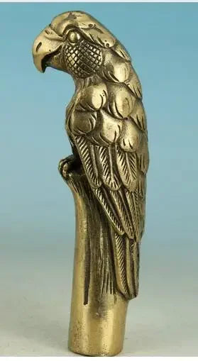 BRASS Pure Copper Old Qing Ming Brass Chinese Old Brass Handmade Carved Parrot Collect Statue Walking Stick Head