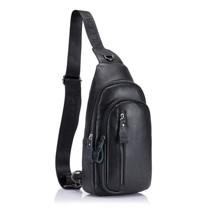 BULL CAPTAIN Genuine Leather Men's Sling Chest Bags Travel Sports Hiking Multi-Functional Male Fanny Pack With Earphone Port