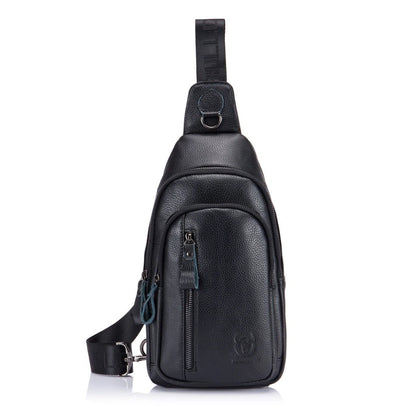 BULL CAPTAIN Genuine Leather Men's Sling Chest Bags Travel Sports Hiking Multi-Functional Male Fanny Pack With Earphone Port