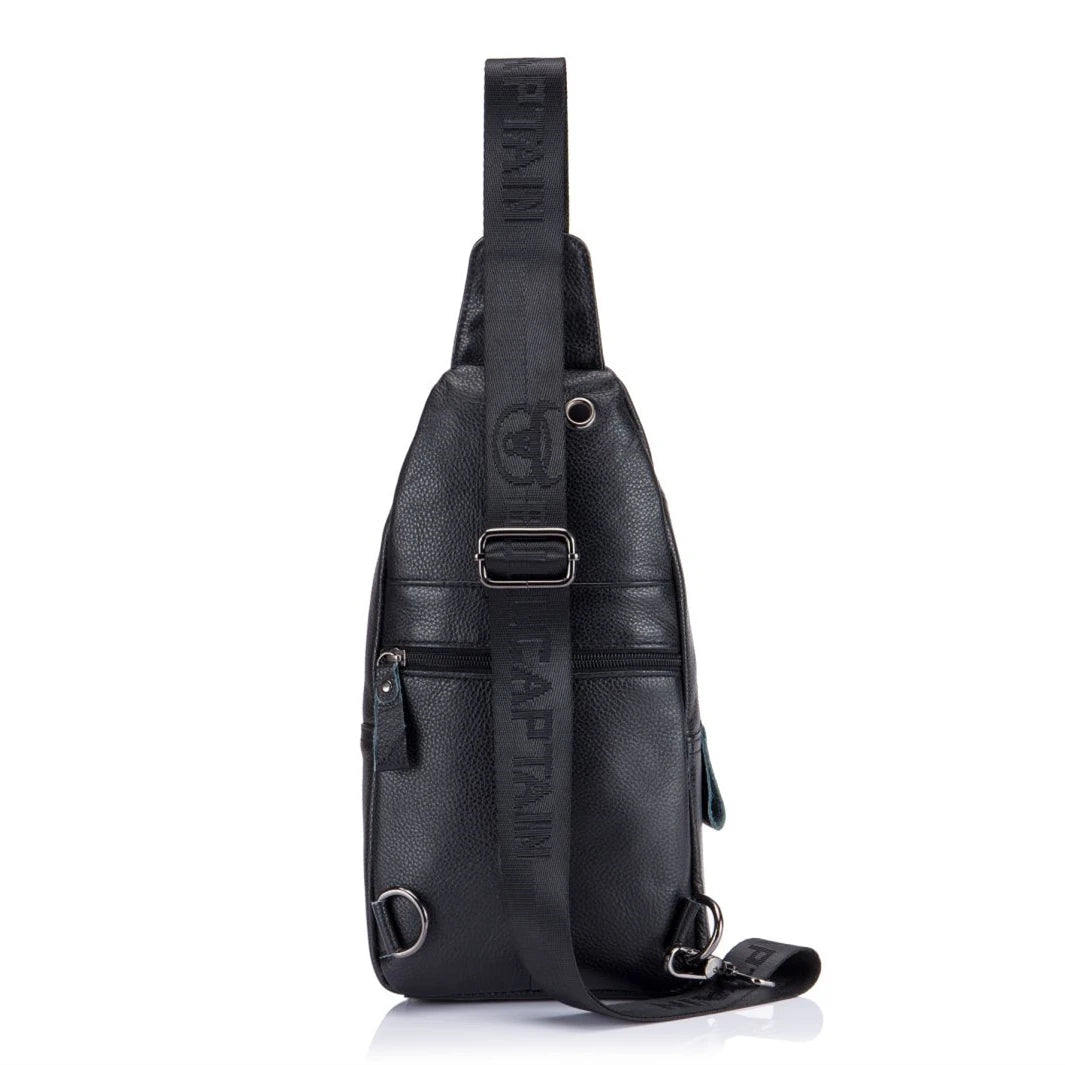 BULL CAPTAIN Genuine Leather Men's Sling Chest Bags Travel Sports Hiking Multi-Functional Male Fanny Pack With Earphone Port