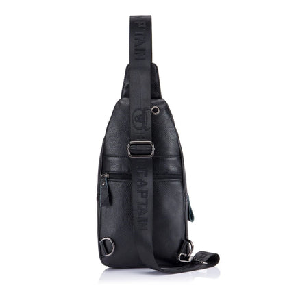 BULL CAPTAIN Genuine Leather Men's Sling Chest Bags Travel Sports Hiking Multi-Functional Male Fanny Pack With Earphone Port