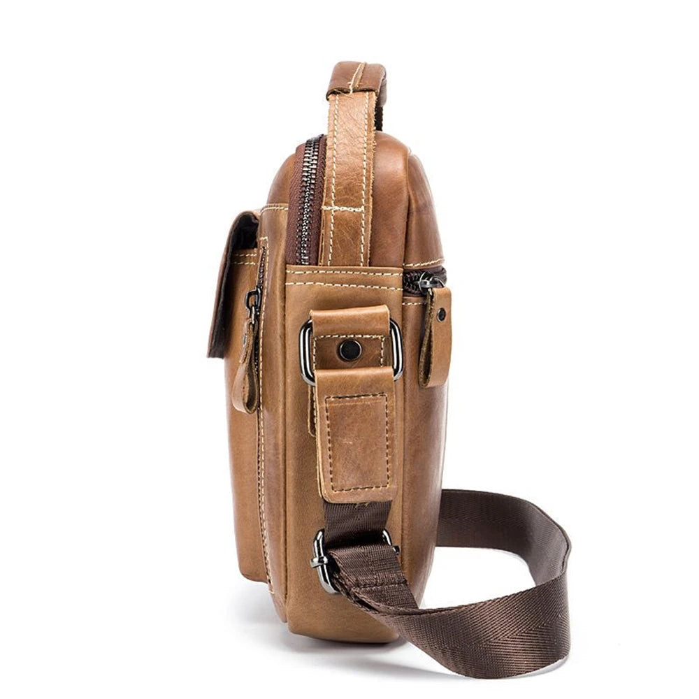 BULL CAPTAIN Genuine Leather Men's Sling Shoulder Bag Bobys Crossbody Pack  Cowhide Casual Riding  Messenger Causal Daypack