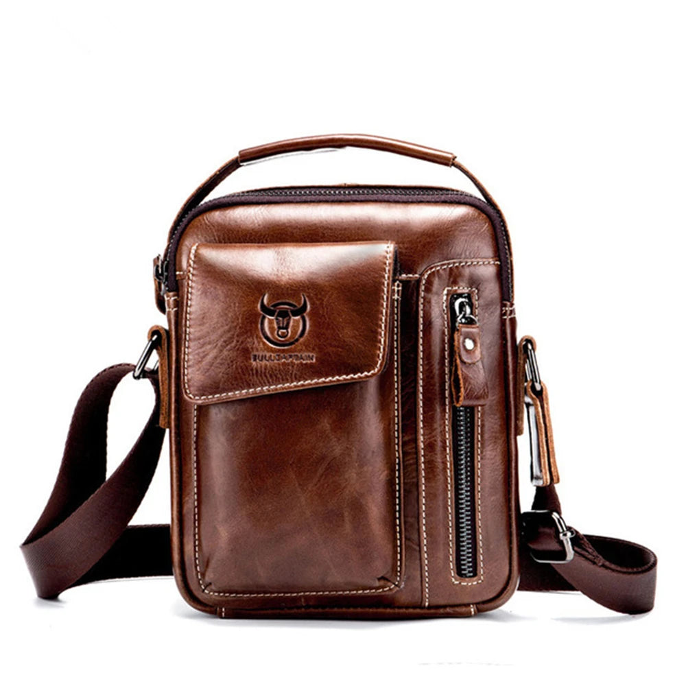 BULL CAPTAIN Genuine Leather Men's Sling Shoulder Bag Bobys Crossbody Pack  Cowhide Casual Riding  Messenger Causal Daypack