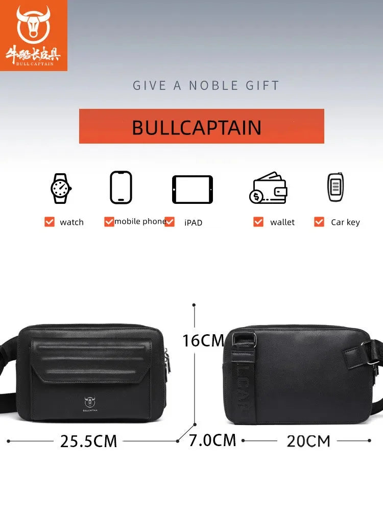 BULLCAPTAIN Brand 2024 new leisure fashion men's crossbody Horizontal locomotive camera ipad10 inch shoulder bag