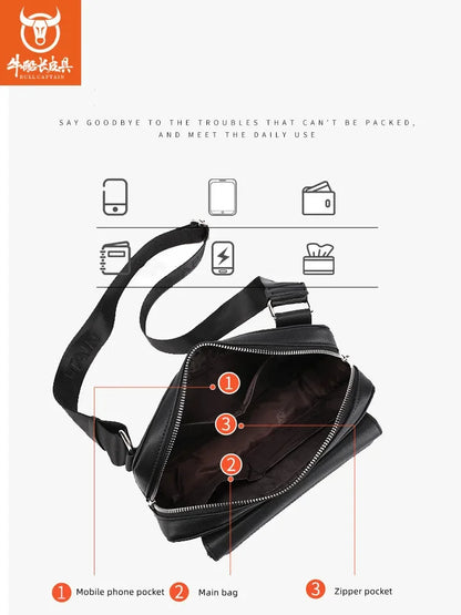 BULLCAPTAIN Brand 2024 new leisure fashion men's crossbody Horizontal locomotive camera ipad10 inch shoulder bag