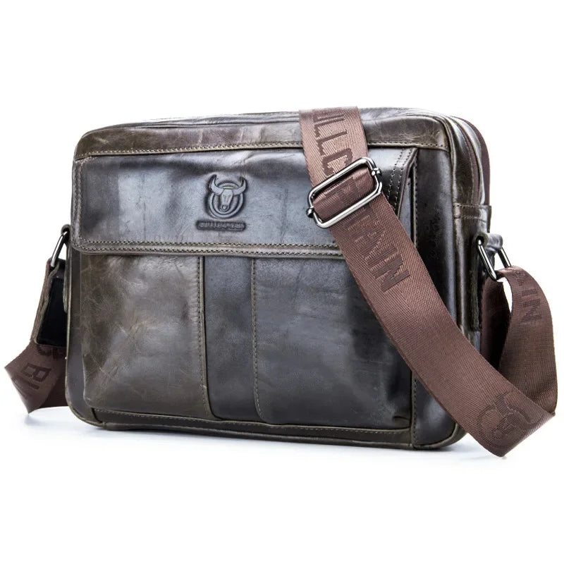 BULLCAPTAIN Brand Men's Genuine Leather Crossbody Leisure Shoulder Horizontal 11-inch Ipadpro Computer Travel Bag