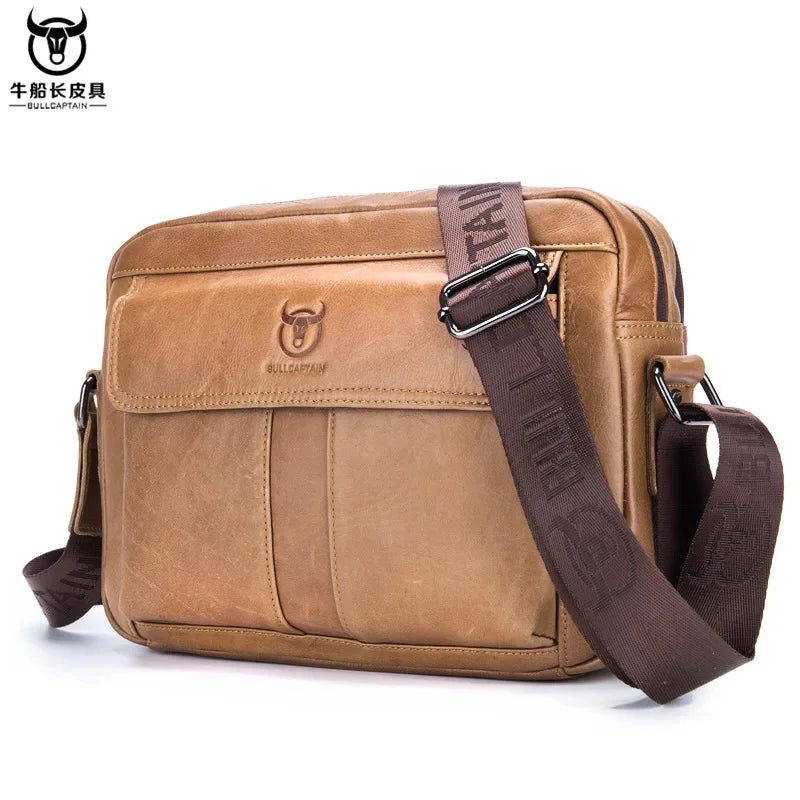 BULLCAPTAIN Brand Men's Genuine Leather Crossbody Leisure Shoulder Horizontal 11-inch Ipadpro Computer Travel Bag