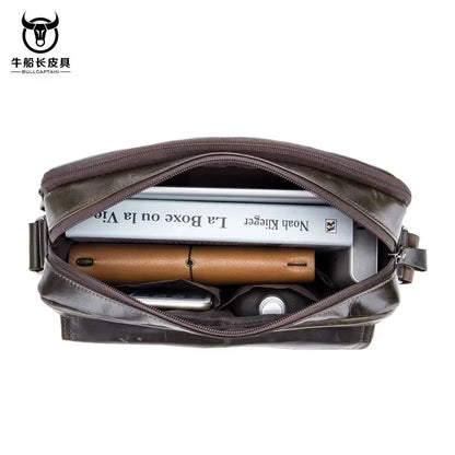 BULLCAPTAIN Brand Men's Genuine Leather Crossbody Leisure Shoulder Horizontal 11-inch Ipadpro Computer Travel Bag