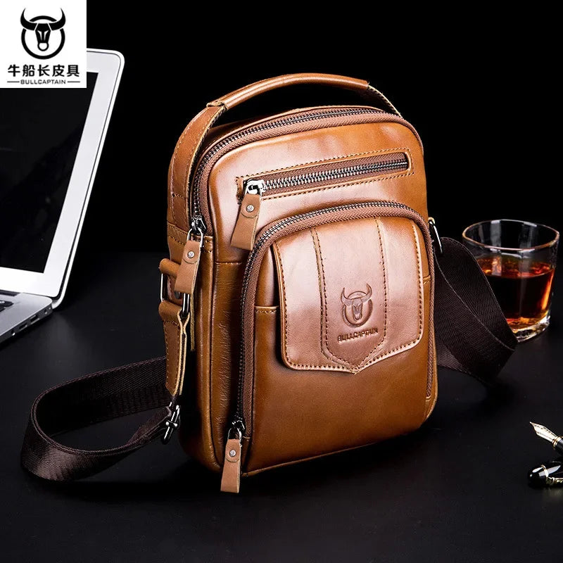 BULLCAPTAIN Brand New 100% Genuine Leather Shoulder Retro Casual Diagonal Large Capacity Handbag Men's Bag