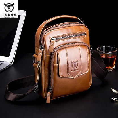 BULLCAPTAIN Brand New 100% Genuine Leather Shoulder Retro Casual Diagonal Large Capacity Handbag Men's Bag