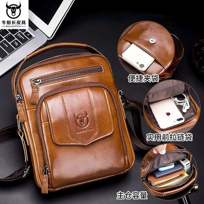 BULLCAPTAIN Brand New 100% Genuine Leather Shoulder Retro Casual Diagonal Large Capacity Handbag Men's Bag