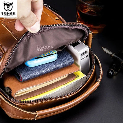 BULLCAPTAIN Brand New 100% Genuine Leather Shoulder Retro Casual Diagonal Large Capacity Handbag Men's Bag