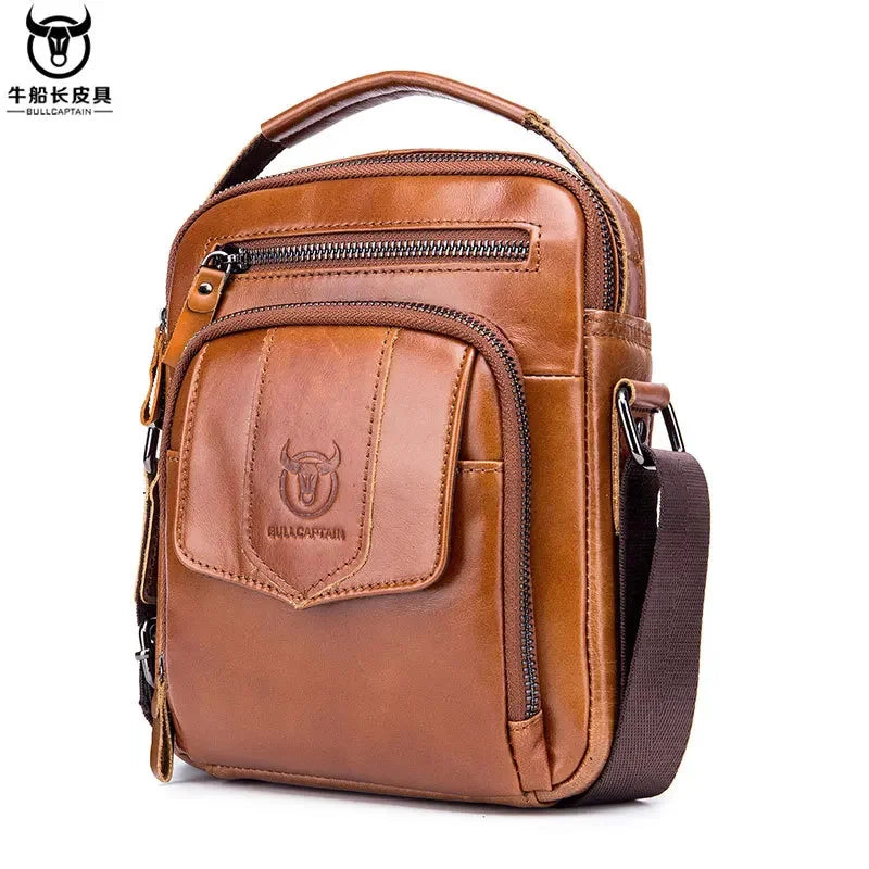 BULLCAPTAIN Brand New 100% Genuine Leather Shoulder Retro Casual Diagonal Large Capacity Handbag Men's Bag