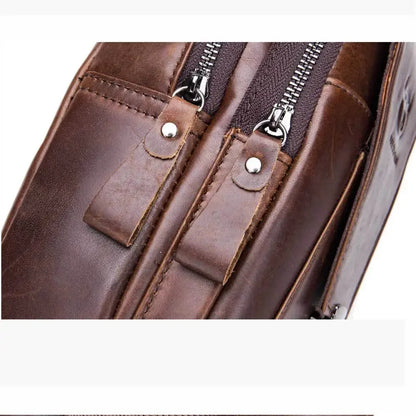 BULLCAPTAIN High Quality Men Genuine Leather Cowhide Vintage Chest Back Pack Travel Fashion Cross Body Messenger Shoulder Bag