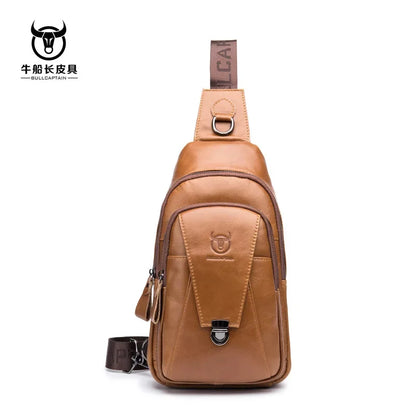 BULLCAPTAIN High Quality Men Genuine Leather Cowhide Vintage Chest Back Pack Travel Fashion Cross Body Messenger Shoulder Bag