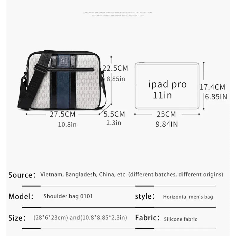 BULLCAPTAIN Luxury Designer Fashion Shoulder Quality Men's Messenger 10 Inch IPad Bag Contrast Handbags