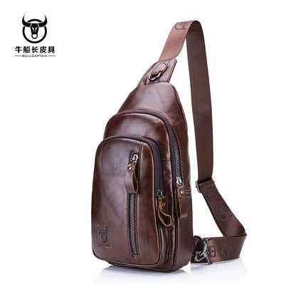 BULLCAPTAIN Men Genuine Leather Chest 100% Cowhide Fashion Multifunctional Crossbody s Casual Shoulder Messenger Bag Male