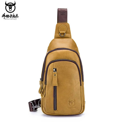 BULLCAPTAIN Men Genuine Leather Chest 100% Cowhide Fashion Multifunctional Crossbody s Casual Shoulder Messenger Bag Male