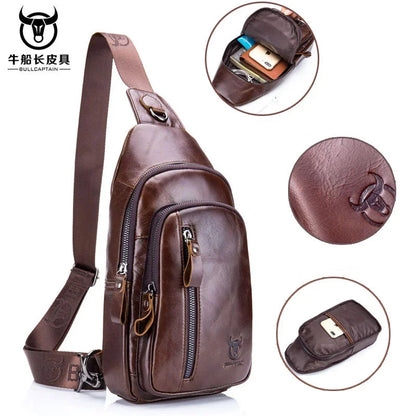 BULLCAPTAIN Men Genuine Leather Chest 100% Cowhide Fashion Multifunctional Crossbody s Casual Shoulder Messenger Bag Male