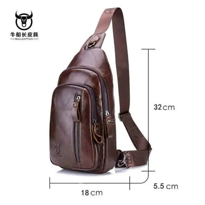 BULLCAPTAIN Men Genuine Leather Chest 100% Cowhide Fashion Multifunctional Crossbody s Casual Shoulder Messenger Bag Male