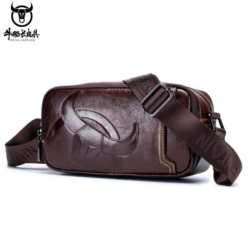 BULLCAPTAIN Men's Genuine Leather Business Leisure Crossbody Bag Multi Functional Horizontal Shoulder Small Satchel