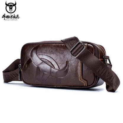 BULLCAPTAIN Men's Genuine Leather Business Leisure Crossbody Bag Multi Functional Horizontal Shoulder Small Satchel