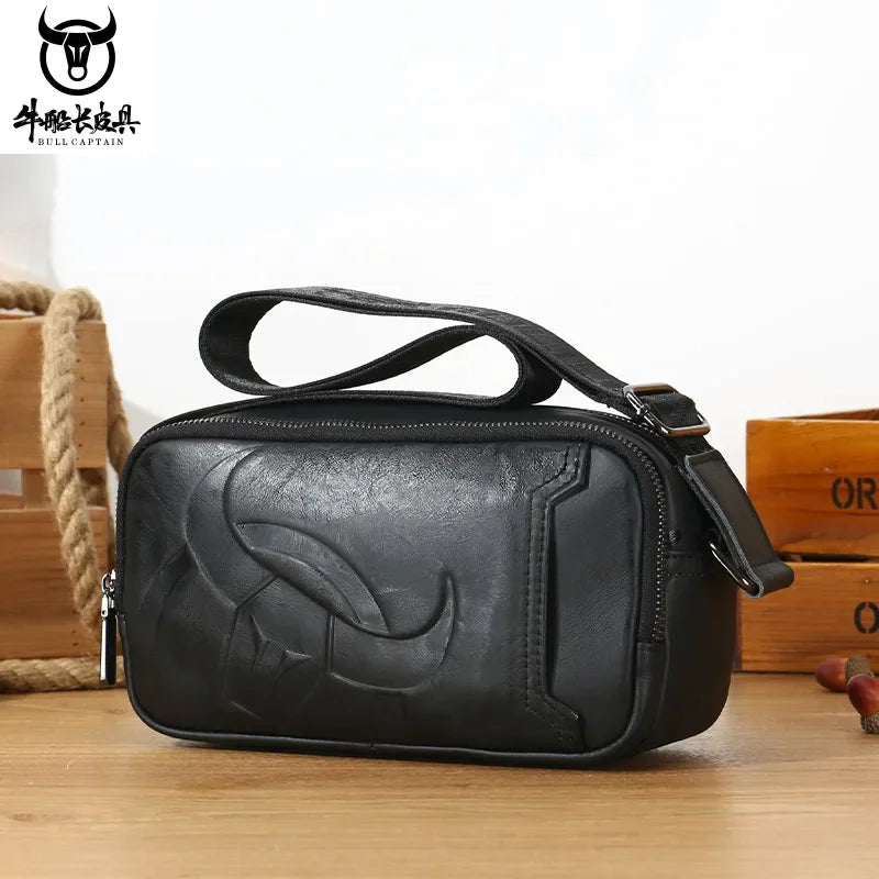 BULLCAPTAIN Men's Genuine Leather Business Leisure Crossbody Bag Multi Functional Horizontal Shoulder Small Satchel