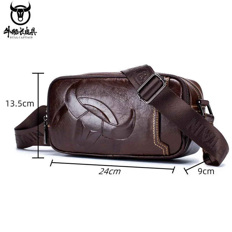 BULLCAPTAIN Men's Genuine Leather Business Leisure Crossbody Bag Multi Functional Horizontal Shoulder Small Satchel