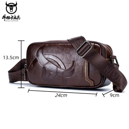 BULLCAPTAIN Men's Genuine Leather Business Leisure Crossbody Bag Multi Functional Horizontal Shoulder Small Satchel