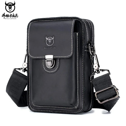 BULLCAPTAIN Men's Genuine Leather Waist Packs Casual Belt Mobile Phone 100% Cowhide Men Small Shoulder Crossbody Bag