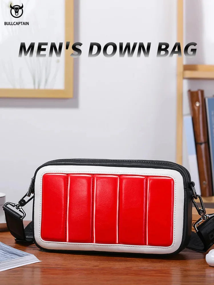 BULLCAPTAIN Men's leisure travel messenger down soft leather double-decker wrist shoulder luxury designer crossbody bag