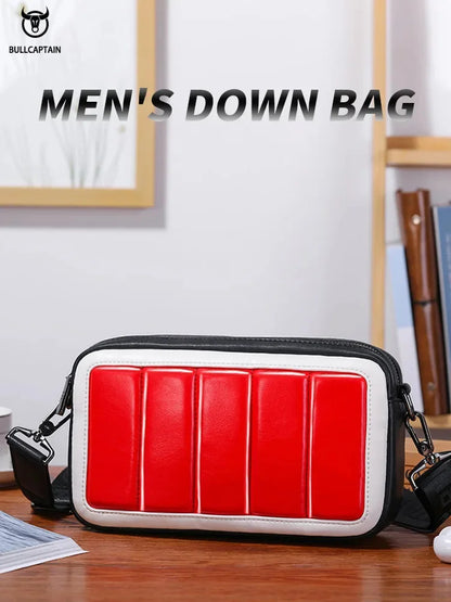 BULLCAPTAIN Men's leisure travel messenger down soft leather double-decker wrist shoulder luxury designer crossbody bag