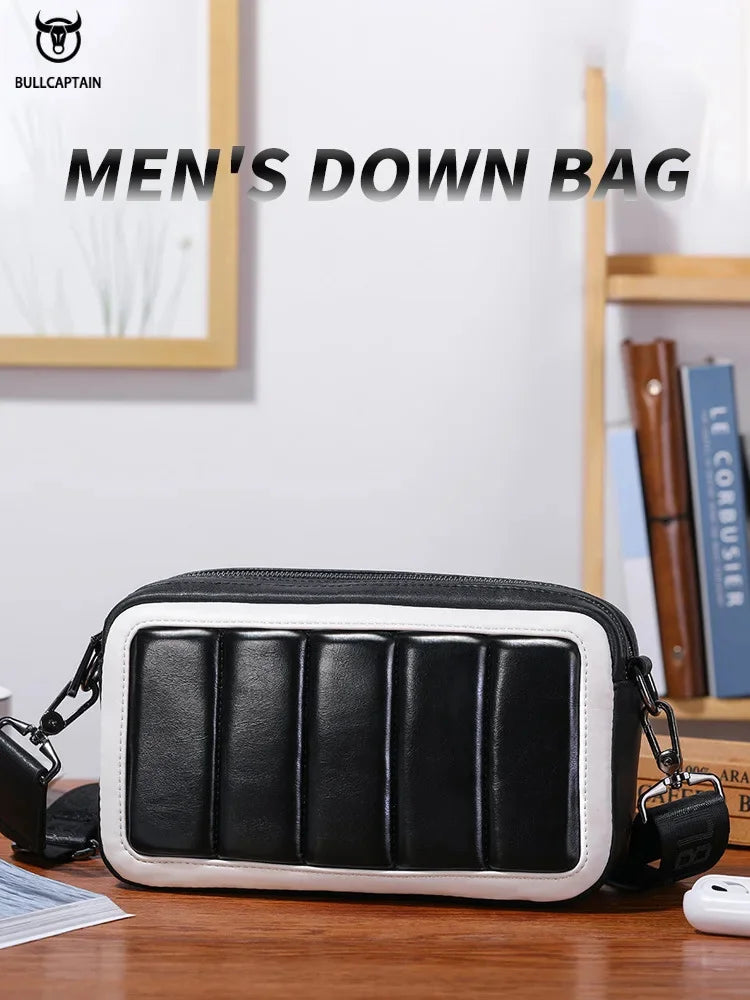BULLCAPTAIN Men's leisure travel messenger down soft leather double-decker wrist shoulder luxury designer crossbody bag