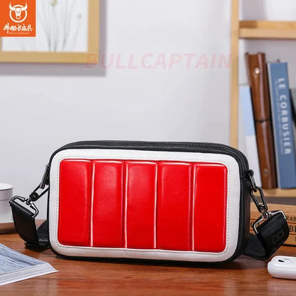BULLCAPTAIN Men's leisure travel messenger down soft leather double-decker wrist shoulder luxury designer crossbody bag