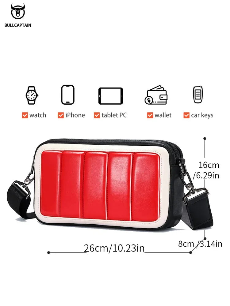 BULLCAPTAIN Men's leisure travel messenger down soft leather double-decker wrist shoulder luxury designer crossbody bag