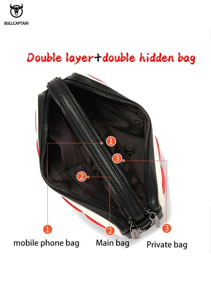 BULLCAPTAIN Men's leisure travel messenger down soft leather double-decker wrist shoulder luxury designer crossbody bag