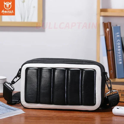 BULLCAPTAIN Men's leisure travel messenger down soft leather double-decker wrist shoulder luxury designer crossbody bag