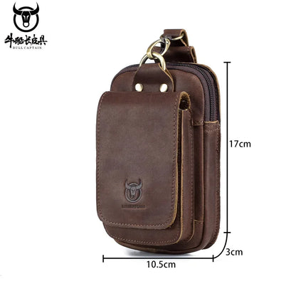 BULLCAPTAIN New 100% Genuine Leather Male 4.5.5 Inch Phone Pouch s Waist Men's Small Belt Bag Hook Fanny Pack