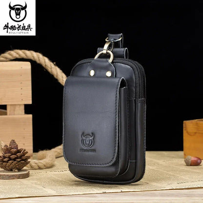 BULLCAPTAIN New 100% Genuine Leather Male 4.5.5 Inch Phone Pouch s Waist Men's Small Belt Bag Hook Fanny Pack