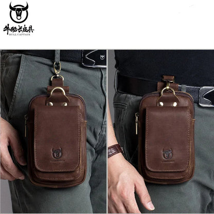 BULLCAPTAIN New 100% Genuine Leather Male 4.5.5 Inch Phone Pouch s Waist Men's Small Belt Bag Hook Fanny Pack