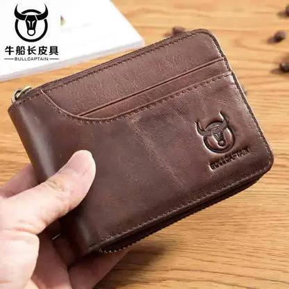 BULLCAPTAIN New Casual Male RFID Leather Men Cowhide Coin Purse Slim Designer Brand Wallet Billetera Para Hombres