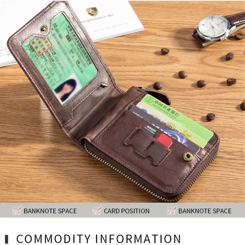 BULLCAPTAIN New Casual Male RFID Leather Men Cowhide Coin Purse Slim Designer Brand Wallet Billetera Para Hombres