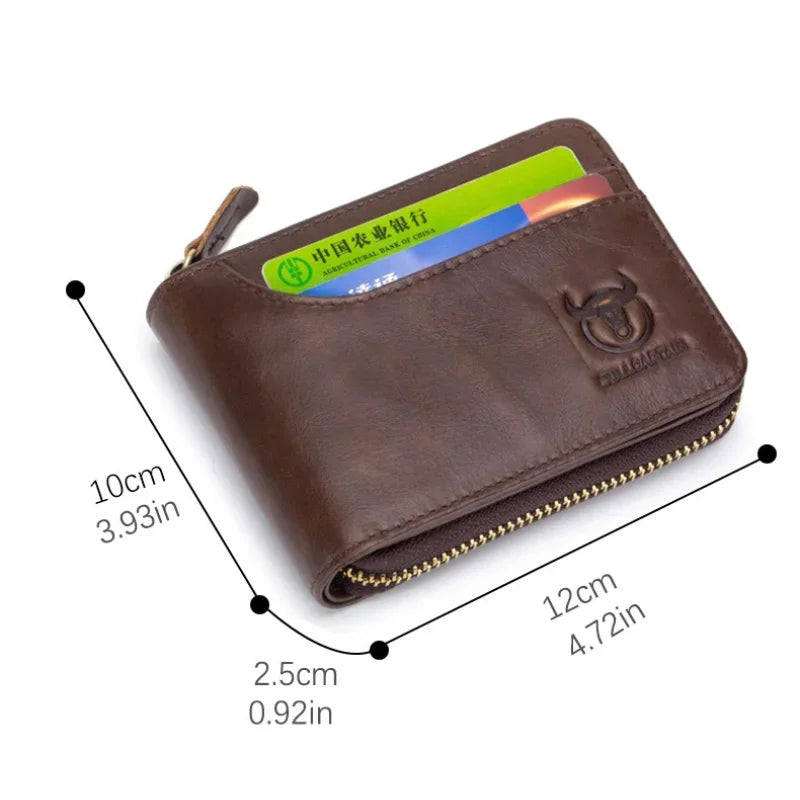 BULLCAPTAIN New Casual Male RFID Leather Men Cowhide Coin Purse Slim Designer Brand Wallet Billetera Para Hombres
