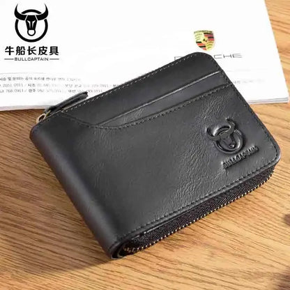 BULLCAPTAIN New Casual Male RFID Leather Men Cowhide Coin Purse Slim Designer Brand Wallet Billetera Para Hombres