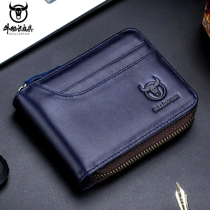 BULLCAPTAIN New Casual Male RFID Leather Men Cowhide Coin Purse Slim Designer Brand Wallet Billetera Para Hombres