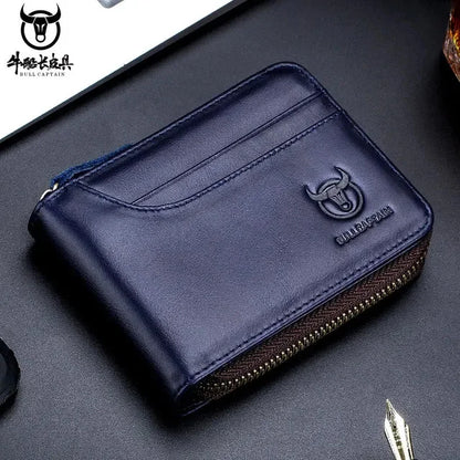 BULLCAPTAIN New Casual Male RFID Leather Men Cowhide Coin Purse Slim Designer Brand Wallet Billetera Para Hombres