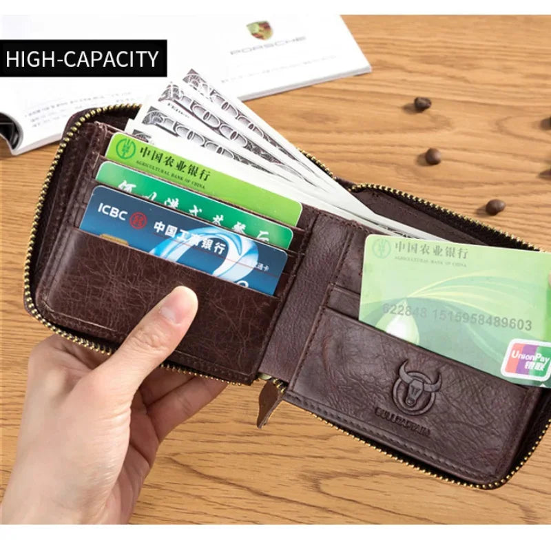 BULLCAPTAIN New Casual Male RFID Leather Men Cowhide Coin Purse Slim Designer Brand Wallet Billetera Para Hombres