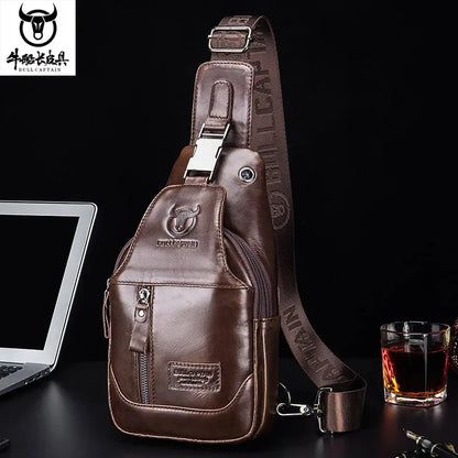 BULLCAPTAIN New Genuine Leather Chest Fashion Shoulder Leisure Crossbody Short-distance Travel Men's Bag